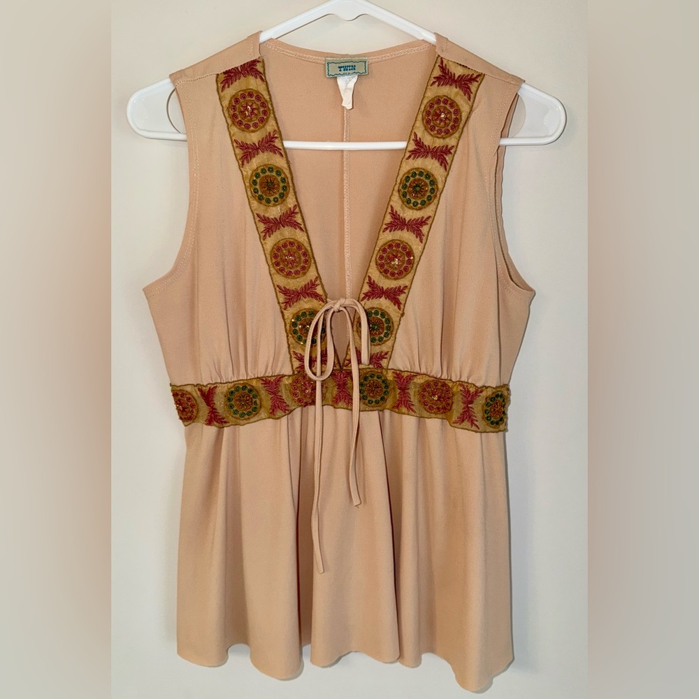 ✨ Vintage Y2K Twin USA Beaded Boho Empire Top - Size Large